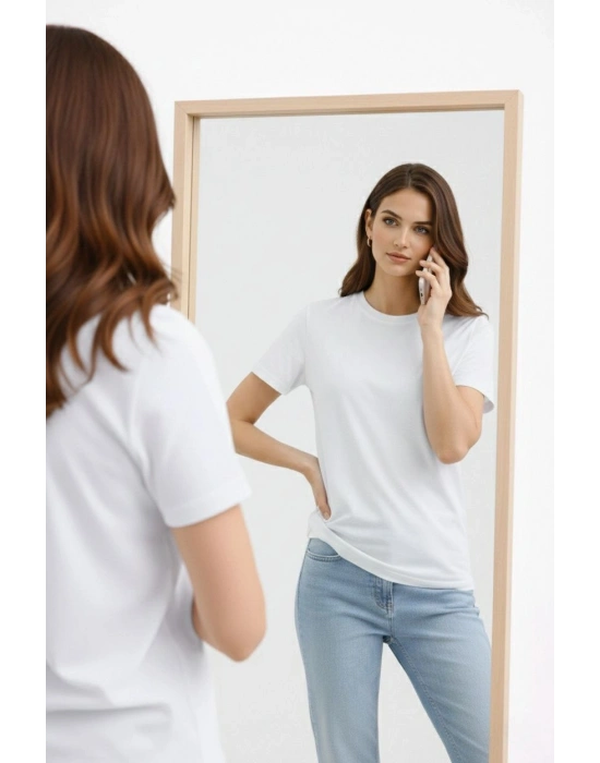 Kadın Bisiklet Yaka Tişört Regular Kalıp Basic Pamuklu Günlük Kullanım T-shirt - Beyaz