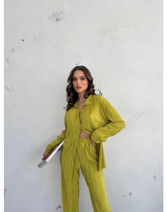 Kadın Gömlek Ve Pantolon Takım - Açık Yeşil