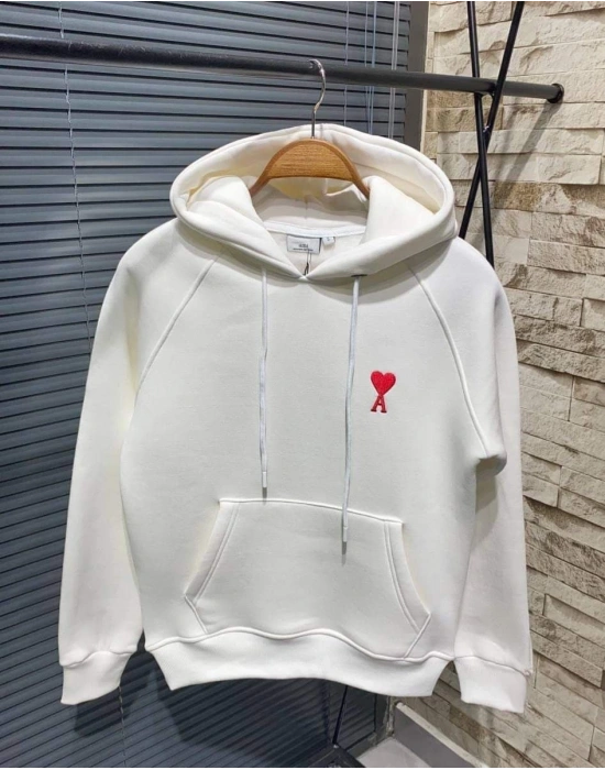 Kapşonlu Baskılı Sweetshirt - Beyaz -