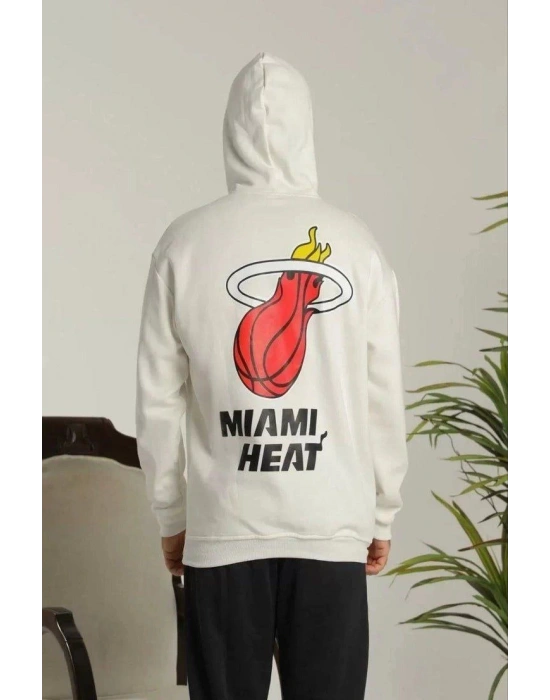 Kapşonlu Baskılı Sweetshirt - Beyaz