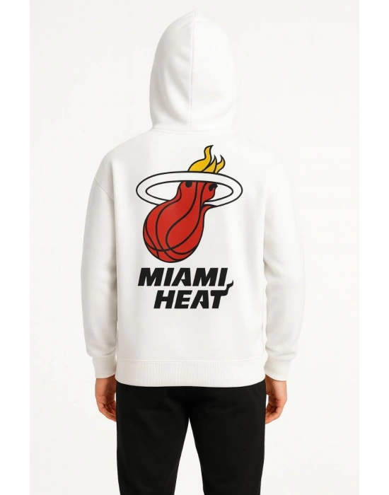 Kapşonlu Sweatshirt Ön  Arka Baskılı - Beyaz -