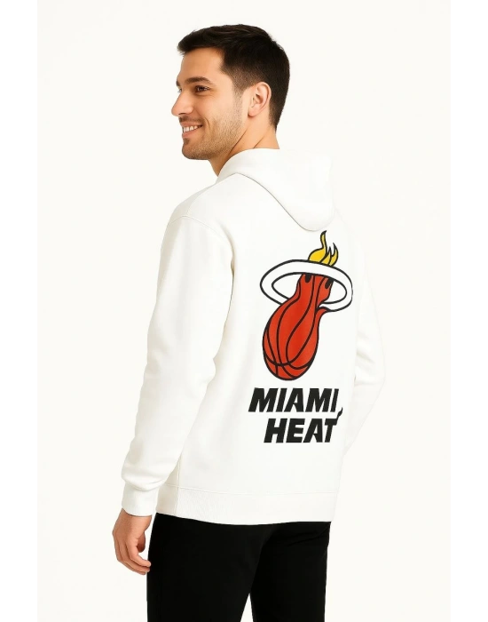 Kapşonlu Sweatshirt Ön  Arka Baskılı - Beyaz -