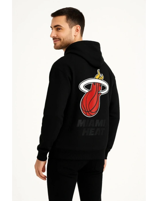 Kapşonlu Sweatshirt – Oversize Fit, Ön  Arka Baskılı,- Siyah -