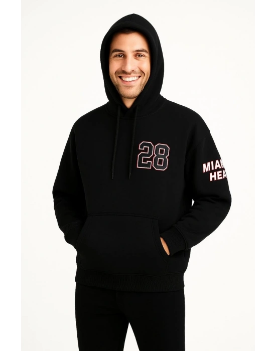 Kapşonlu Sweatshirt – Oversize Fit, Ön  Arka Baskılı,- Siyah -