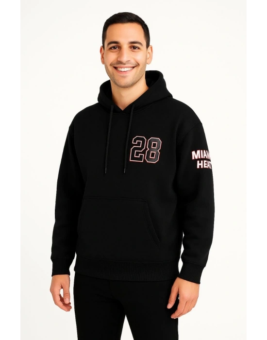 Kapşonlu Sweatshirt – Oversize Fit, Ön  Arka Baskılı,- Siyah -