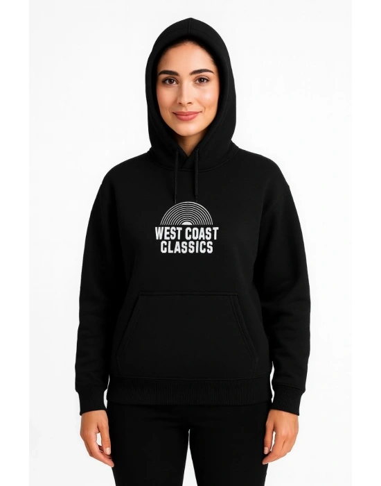 Kapşonlu Sweatshirt – Oversize“West Coast Classics” - Siyah -
