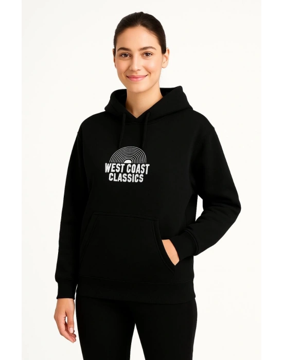 Kapşonlu Sweatshirt – Oversize“West Coast Classics” - Siyah -