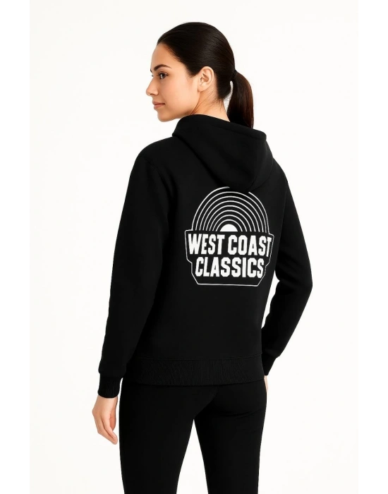Kapşonlu Sweatshirt – Oversize“West Coast Classics” - Siyah -