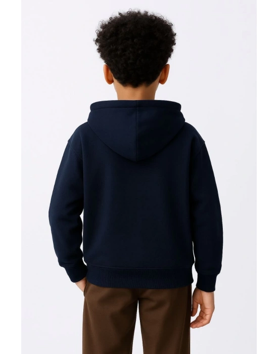 Kapüşonlu Kanguru Çepli Tam Fermuarlı Hırka SweatShirt - Lacivert -