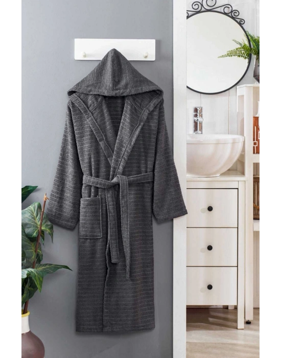 Kapüşonlu Unisex Banyo Bornozu %100 Soft Pamuklu Antrasit