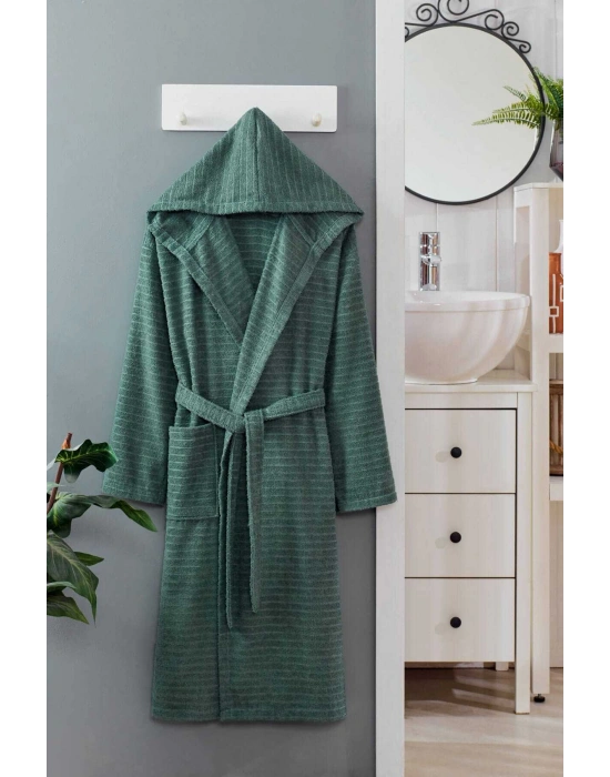 Kapüşonlu Unisex Banyo Bornozu %100 Soft Pamuklu Yeşil