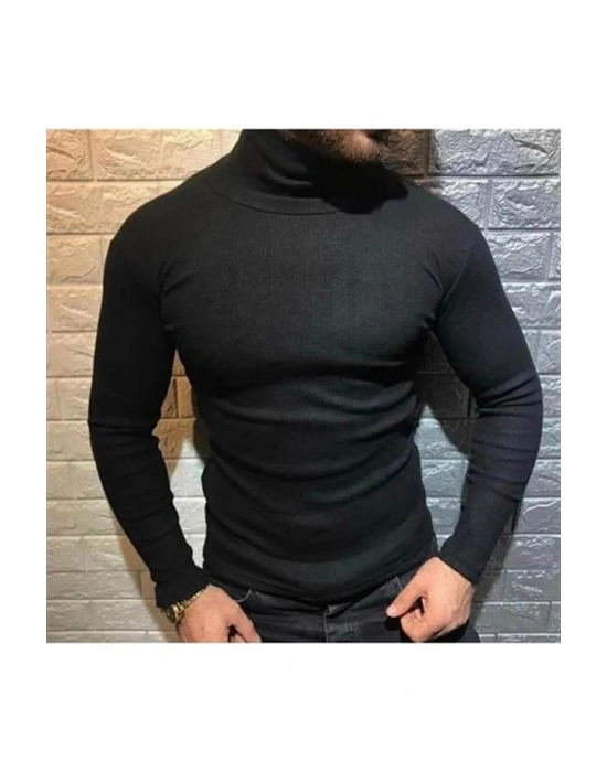 Kaşkorse Boğazlı Full Likralı Fitilli Body Kazak - Siyah