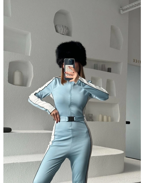 Kemer Detaylı Fermuarlı Tulum - Bebe Mavisi -