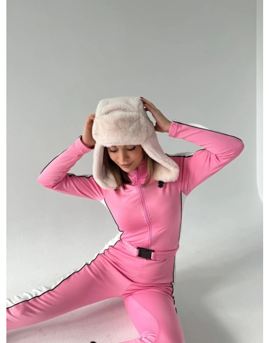 Kemer Detaylı Fermuarlı Tulum - Pembe -