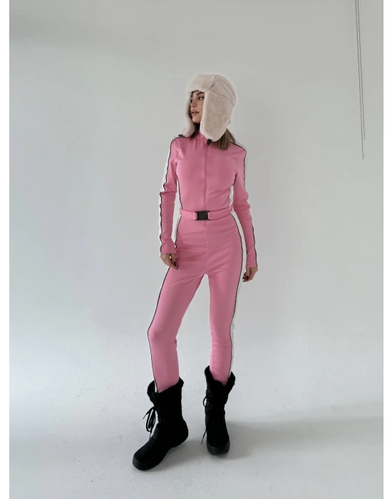 Kemer Detaylı Fermuarlı Tulum - Pembe -