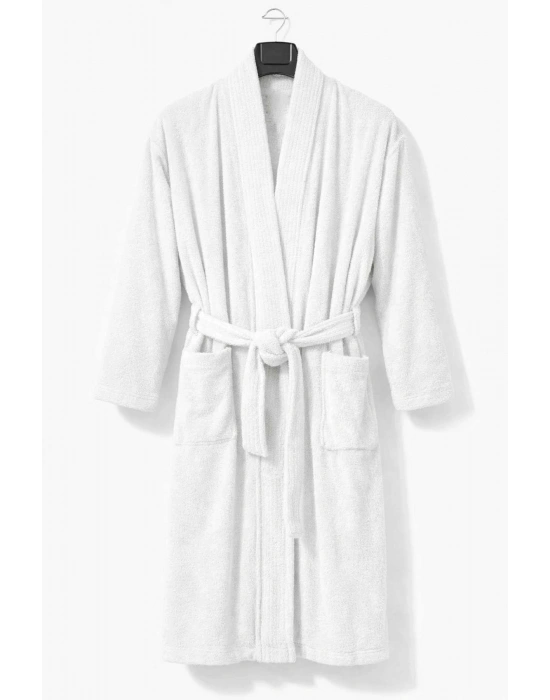 Kimono Yaka Unisex Pamuklu Tek Kişilik Bornoz Beyaz