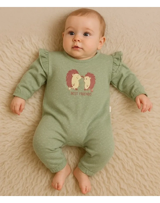 Kirpi Nakışlı % 100 Pamuk Kız Bebek Tulum