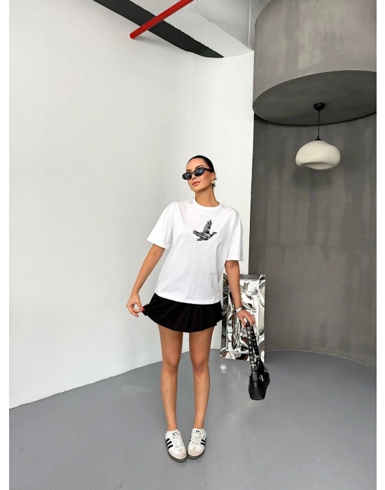 Kısa Kol Baskılı T-shirt - Beyaz -