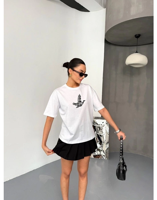 Kısa Kol Baskılı T-shirt - Beyaz -