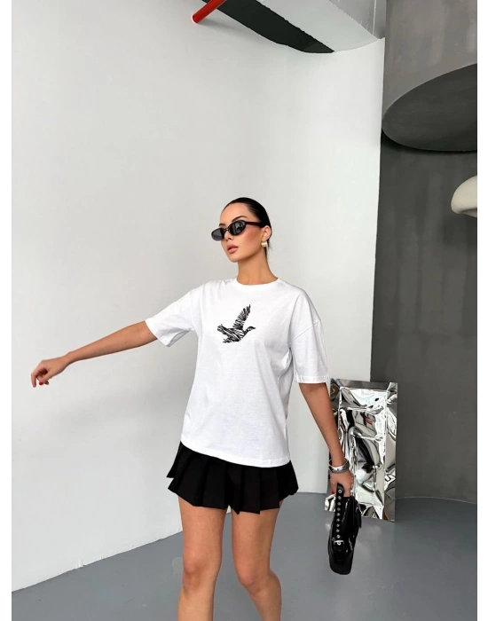 Kısa Kol Baskılı T-shirt - Beyaz -