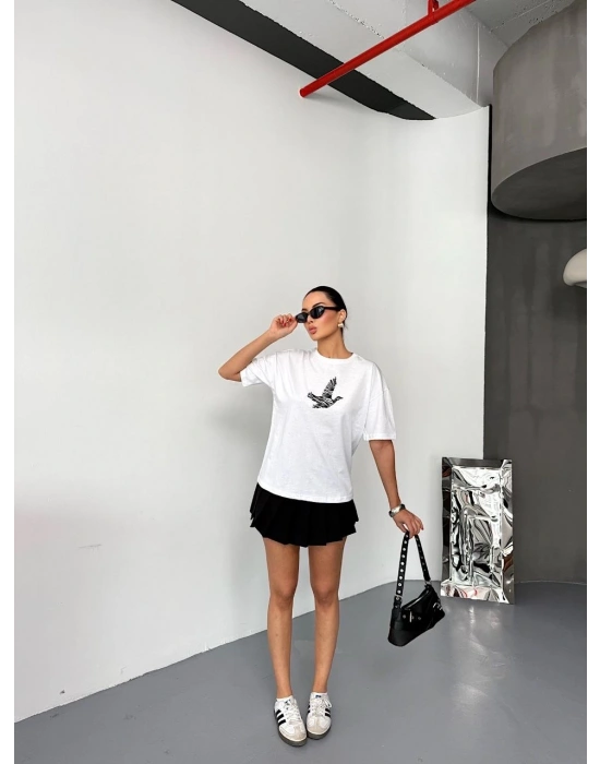 Kısa Kol Baskılı T-shirt - Beyaz -