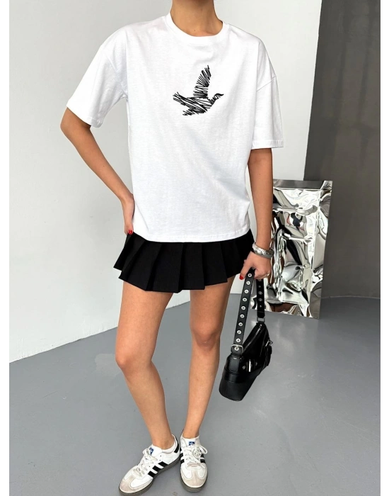 Kısa Kol Baskılı T-shirt - Beyaz -