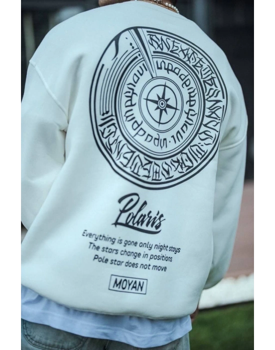 Kışlık Bisiklet Yaka Ön Ve Arka Baskılı SweatShirt - Beyaz -