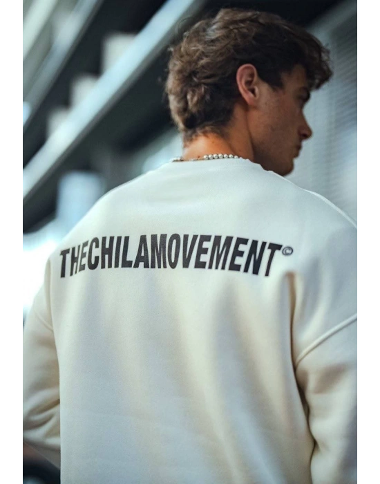 Kışlık Bisiklet Yaka Oversize Baskılı SweatShirt - Beyaz -