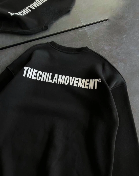 Kışlık Bisiklet Yaka Oversize Baskılı SweatShirt - Siyah -