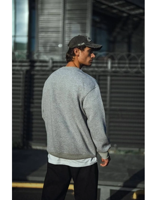 Kışlık Bisiklet Yaka Üç İplik Basic SweatShirt - Gri -