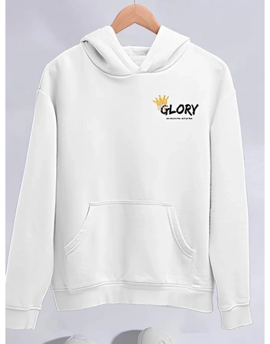 Kışlık Üç İplik Kapüşonlu SweatShirt - Beyaz -