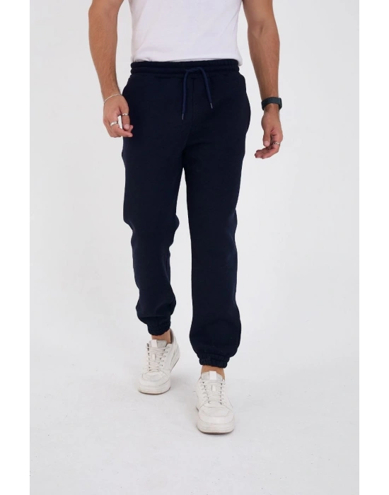 Kışlık Üç İplik Lastikli Eşofman Pantolon - Lacivert -