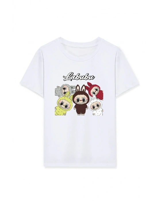 Kız Labubu Çocuk Baskılı T-Shirt - Beyaz