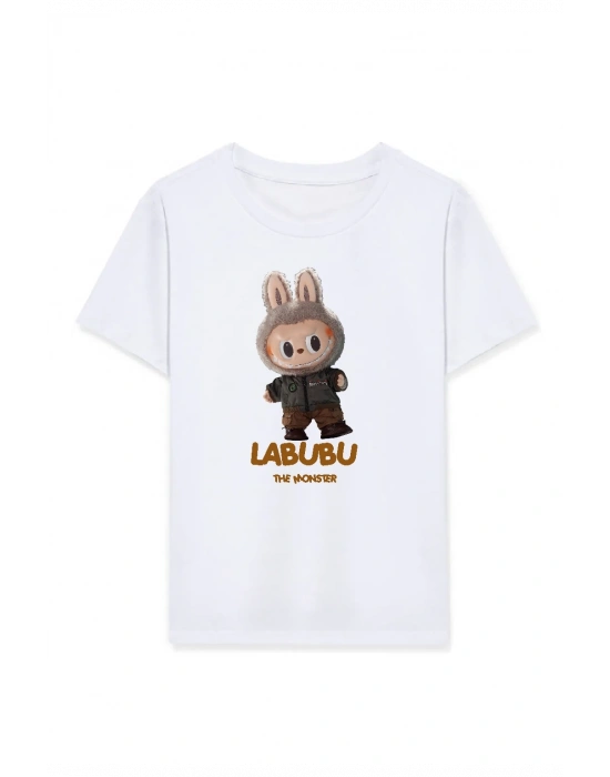 Kız Labubu Çocuk Baskılı T-Shirt - Beyaz