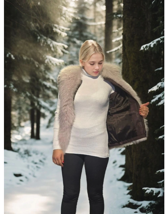 Kolsuz Fermuarlı Yelek - Kahve -