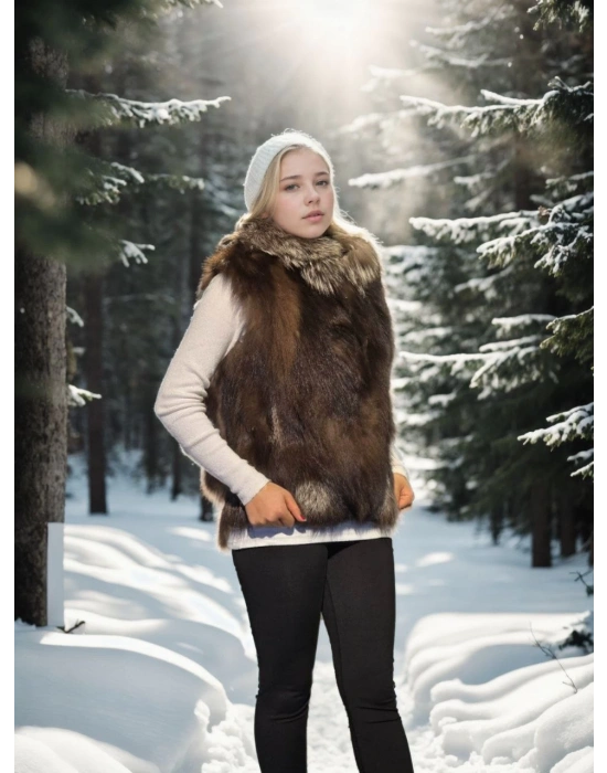 Kolsuz Fermuarlı Yelek - Kahve -