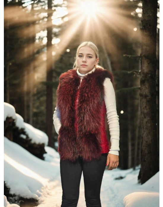 Kolsuz Fermuarlı Yelek - Kırmızı -