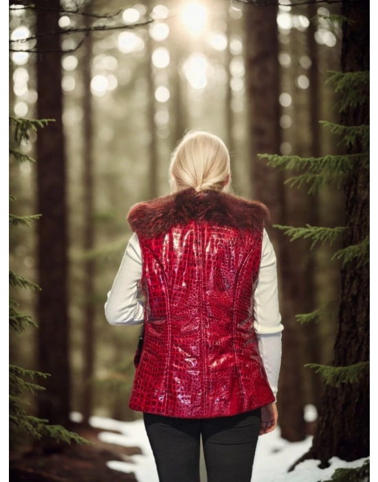 Kolsuz Fermuarlı Yelek - Kırmızı -