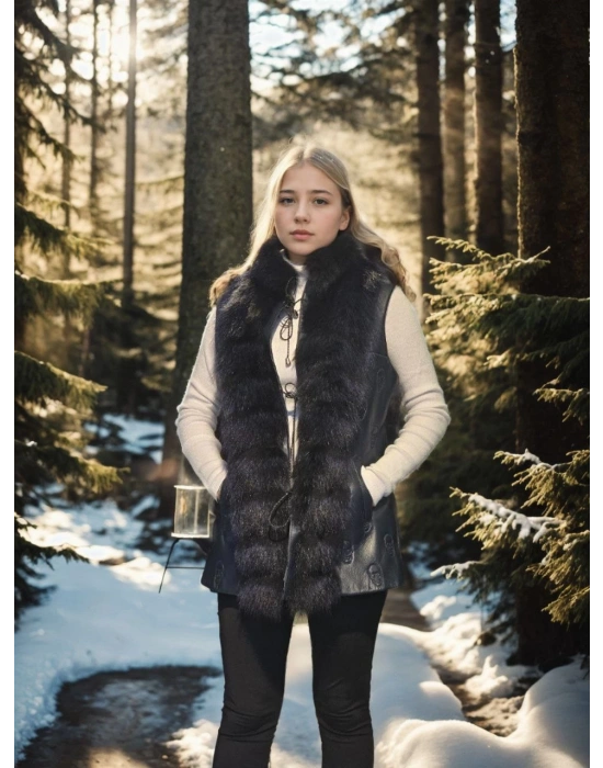 Kolsuz Fermuarlı Yelek - Lacivert -