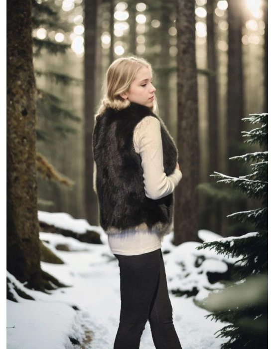 Kolsuz Fermuarlı Yelek - Siyah -