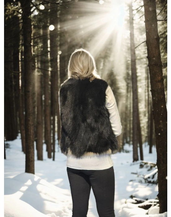 Kolsuz Fermuarlı Yelek - Siyah -