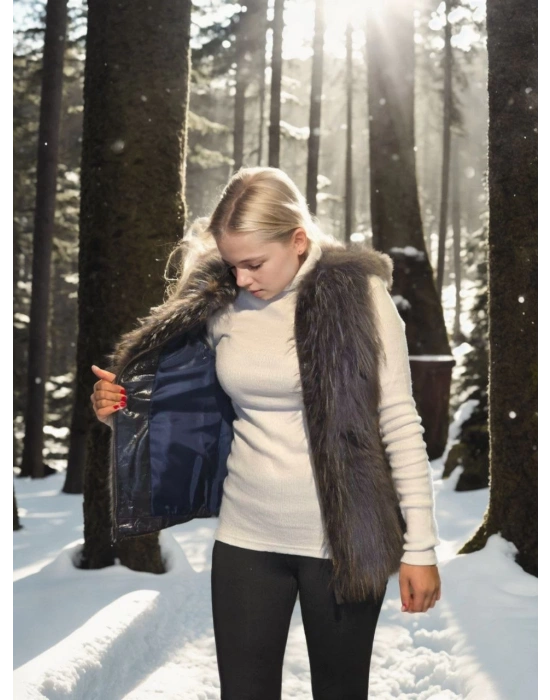 Kolsuz Fermuarlı Yelek - Siyah -