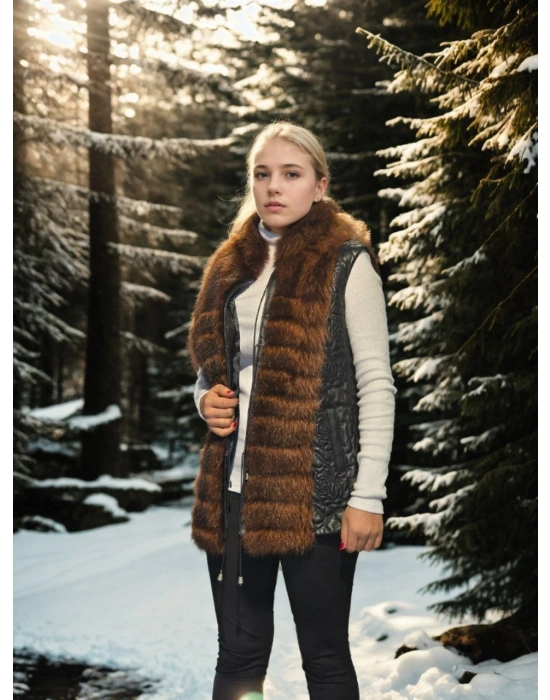 Kolsuz Fermuarlı Yelek - Siyah -