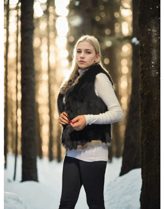 Kolsuz Fermuarlı Yelek - Siyah -