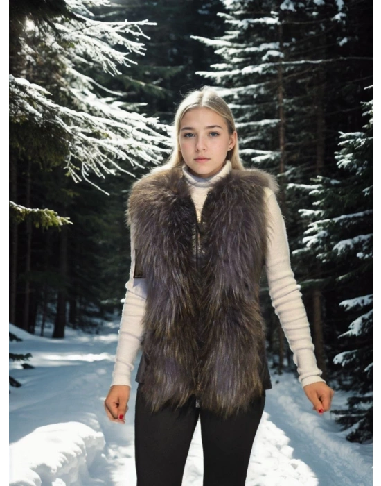 Kolsuz Fermuarlı Yelek - Siyah -