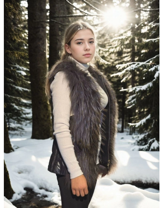 Kolsuz Fermuarlı Yelek - Siyah -