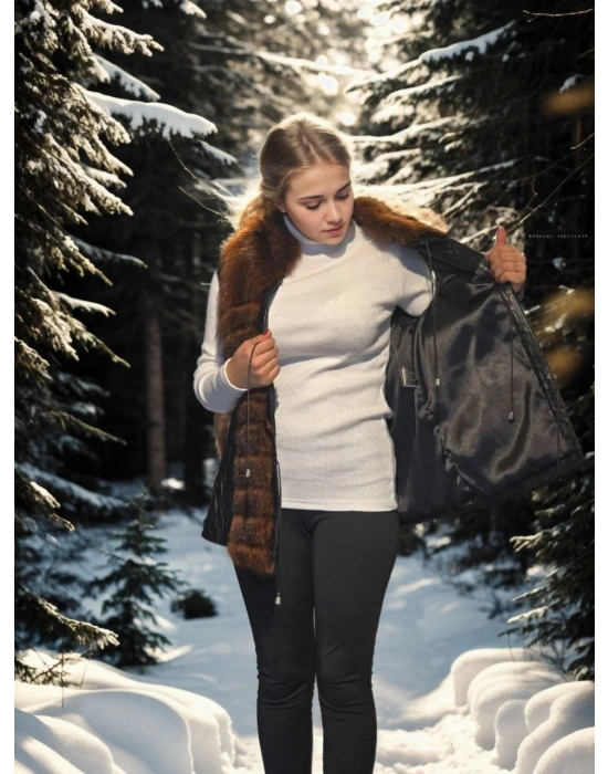 Kolsuz Fermuarlı Yelek - Siyah -