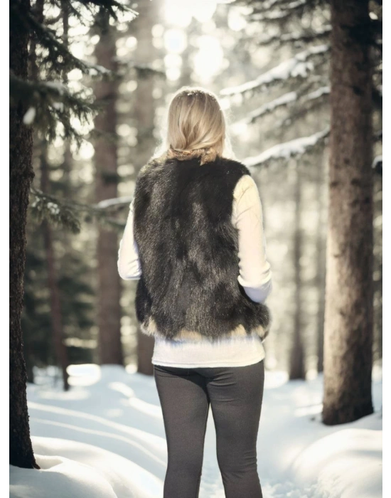 Kolsuz Fermuarlı Yelek - Siyah -