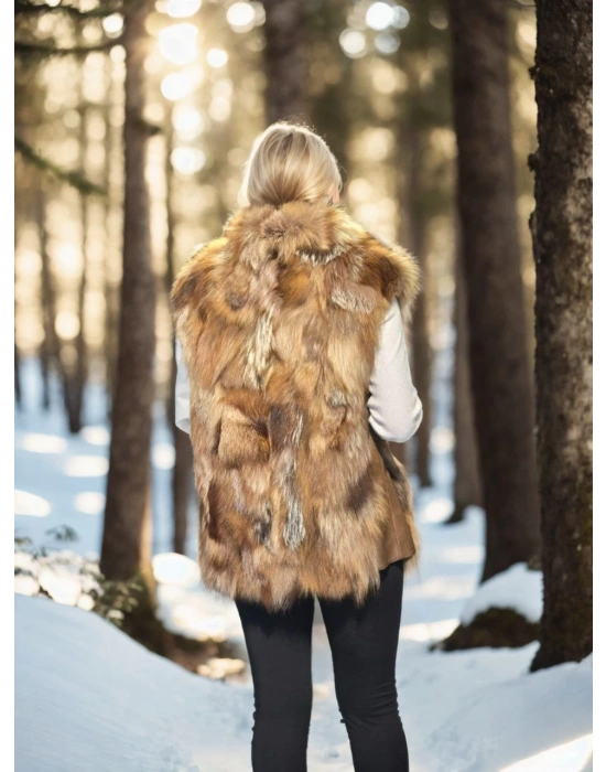 Kolsuz Hakiki Deri Kürk - Kahve -