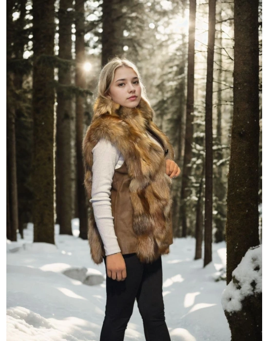 Kolsuz Hakiki Deri Kürk - Kahve -